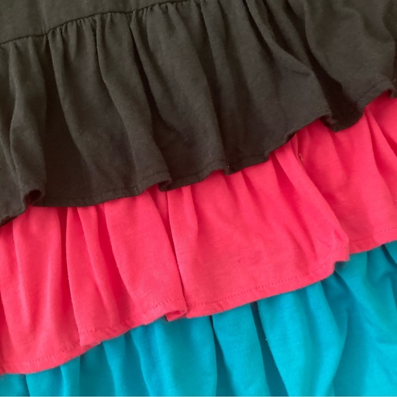 Vintage 80s Black Tank Dress With Ruffled Tiered Pink And Blue Layers Size M. - Picture 3 of 3